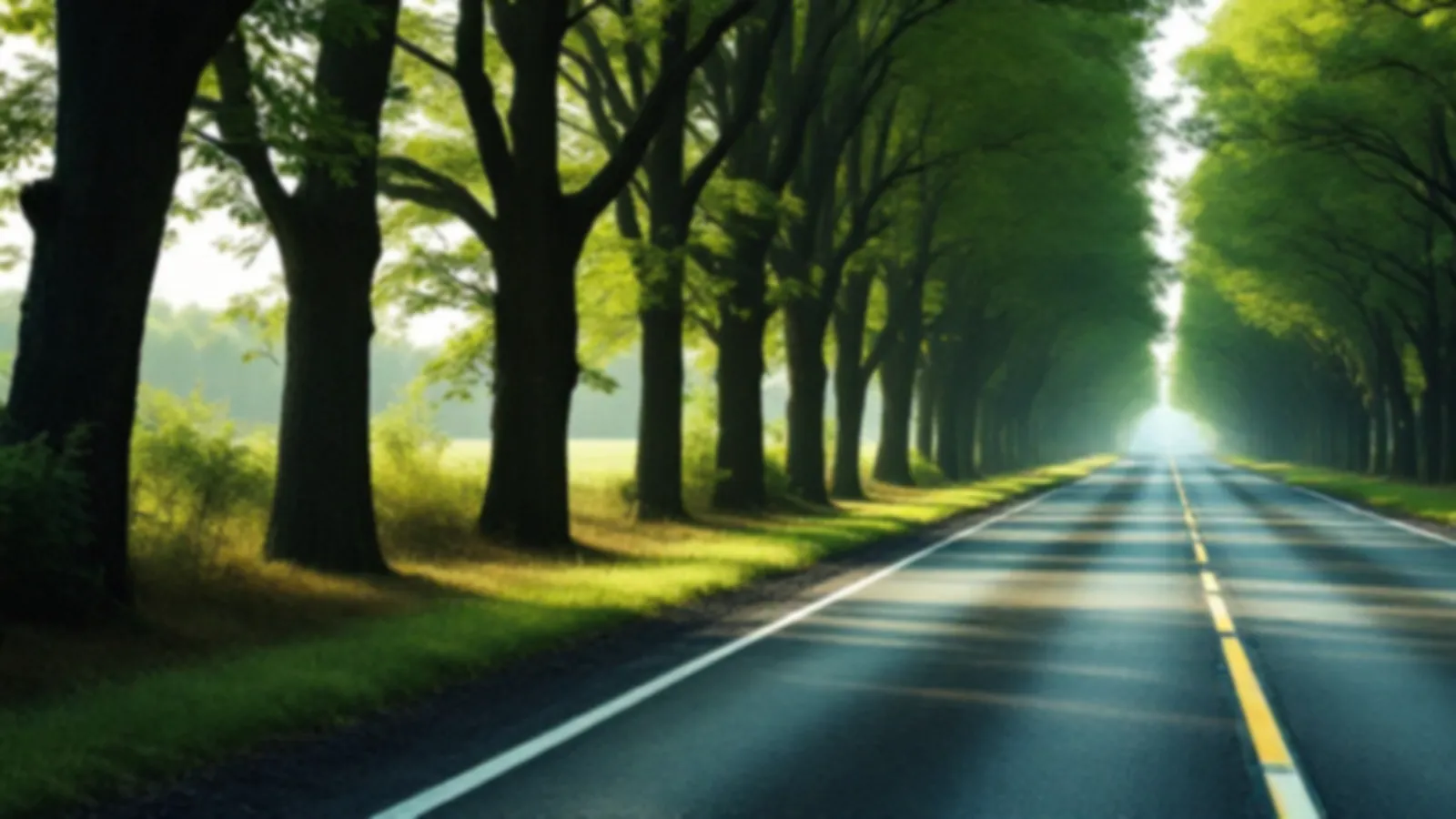 An empty road under an arch of tall green trees with soft morning light ahead, the MilepostYield view of online installment loans, $100 – $5,000